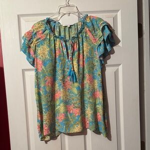 Rose & Olive Blue and Pink Floral Blouse